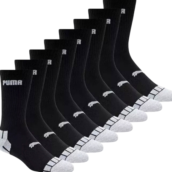 PUMA Men's Black Crew Socks - 8 Pack - Picture 1 of 4